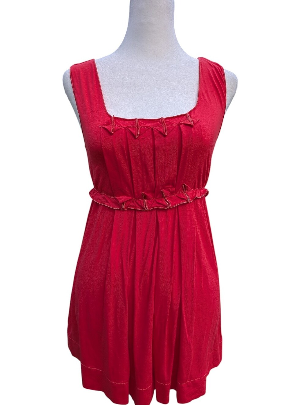 Max Studio Red Sleeveless Ruffle Waist Tunic Tank Top, Sz M